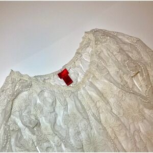 Cristina Women Ivory Floral Lace Mesh Feminine Fairy Embroidered Tunic Medium